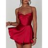 Satin Silk Women Sexy Cami Playsuits Dress Solid Cowl Neck Sleeveless Short Jumpsuits Summer Cross Tie-Up Backless Romper
