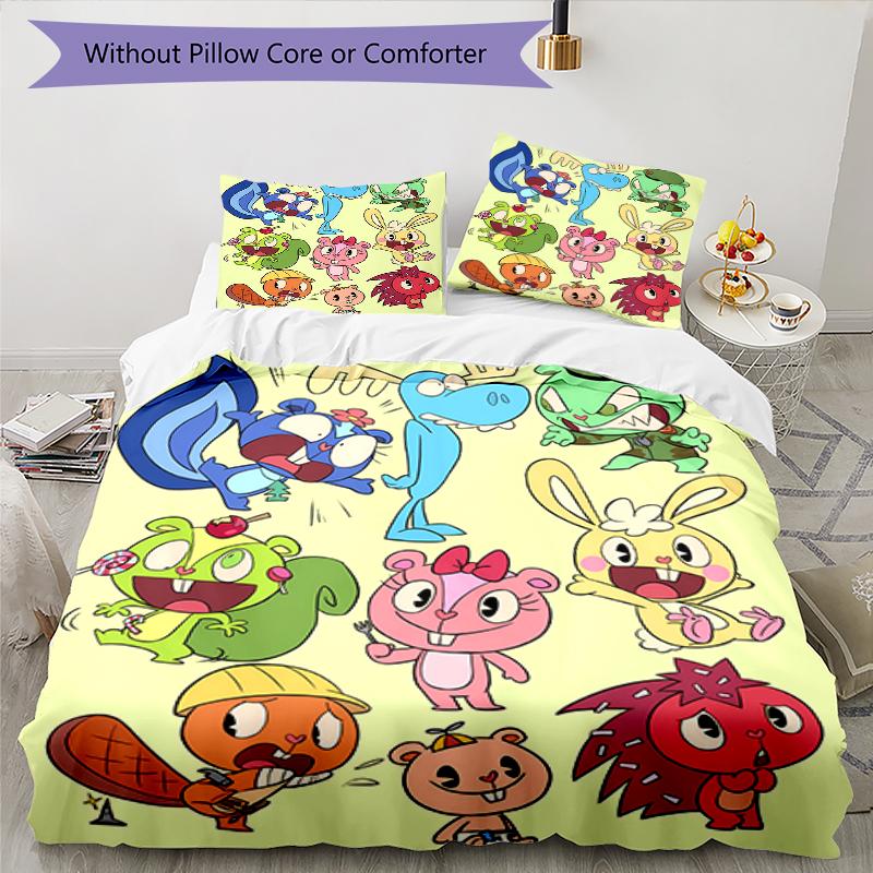 3pcs Happy Tree Friends4 Pattern Bedding Set Duvet Cover Set Includes Duvet Cover &pillowcases, Perfect All Season Bedroom Decoration & Gift