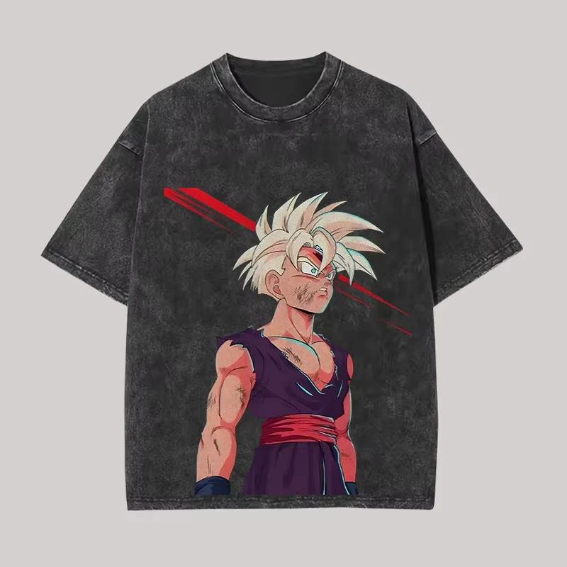 Dragon Ball Super Saiyan Battle Printed Tshirt Mens and Womens Washed Tshirt High Quality Vintage Cotton Tshirt Tops