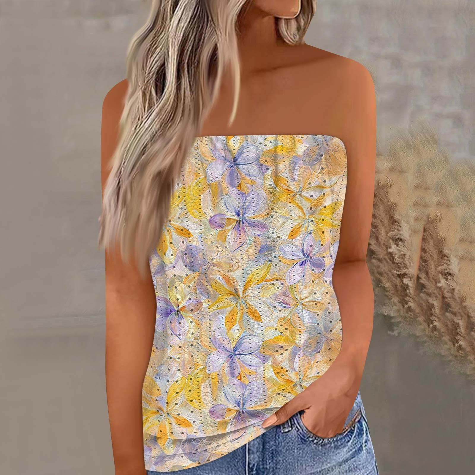 

Кроп-топи для жінок сексуальний камзол майка літній топ-труба без рукавів з принтом майка жилет XL жовтий