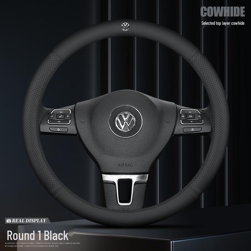 Universal Genuine Leather Steering Wheel Cover for Magotan, Passat, Lavida, and Bora - Anti-Slip & All-Season Fit