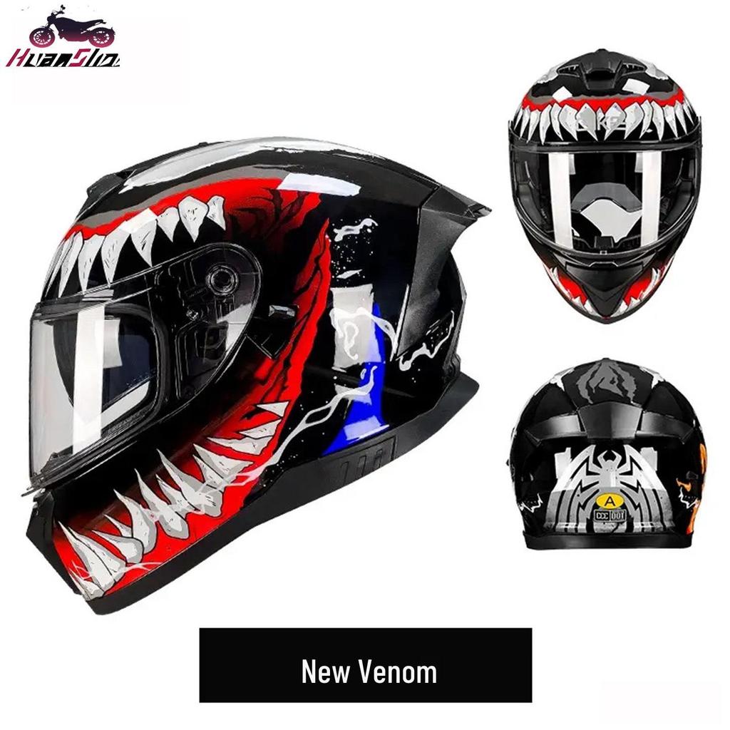 Unisex Double Lens Full Face Motorcycle Helmet with Large Tail Wing
