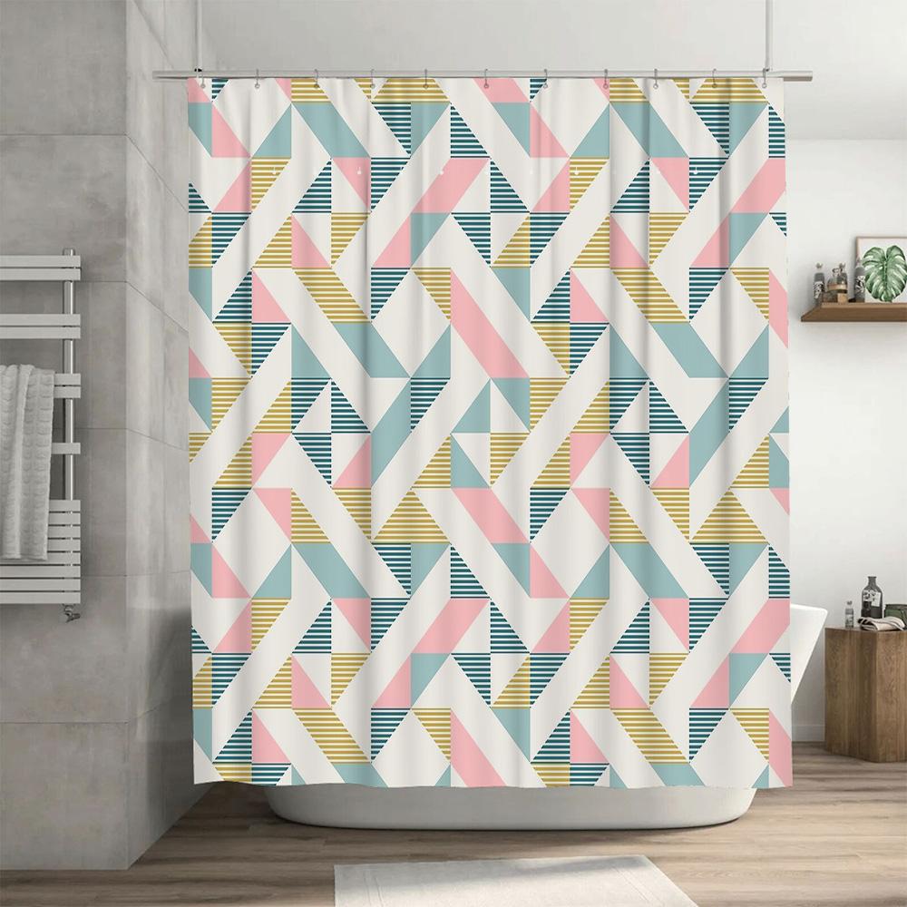 Geometric Shower Curtain Modern Abstract Pattern Waterproof Bathroom Decor Washable Liner Backdrop Artistic Home Textile