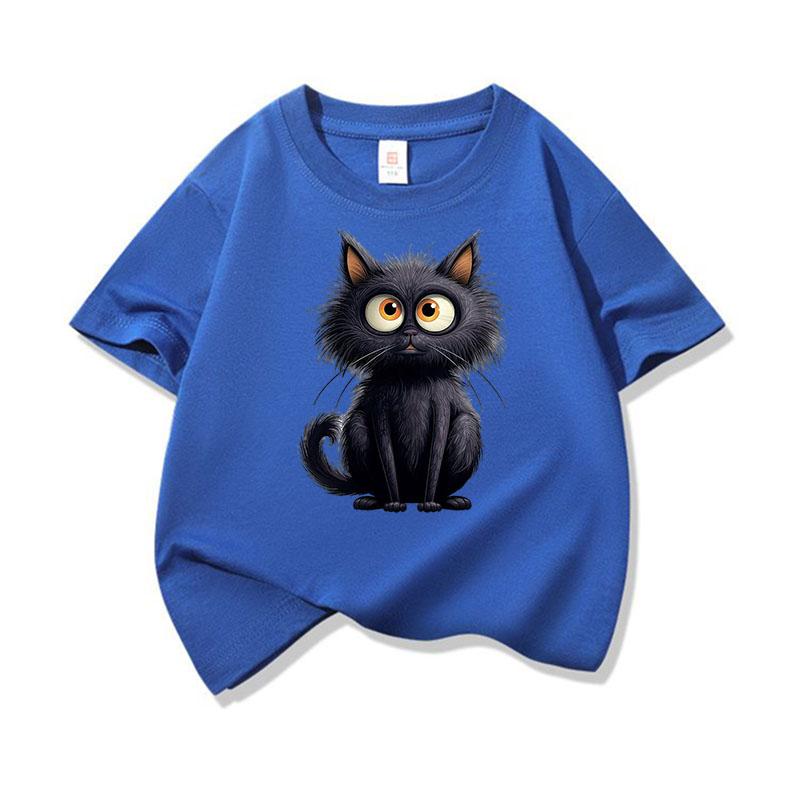 Cute Black Cat Graphic Tee Kids 100 Cotton Crew Neck Casual Breathable T Shirt Short Sleeve Muticolor Tops For Sweet Girls Boys