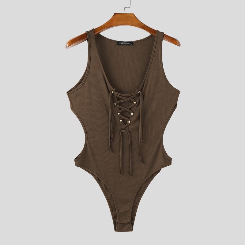 

INCERUN Мужские комбинезоны-боди с глубоким U-образным вырезом, без рукавов, на шнуровке, с бандажом, облегающие M