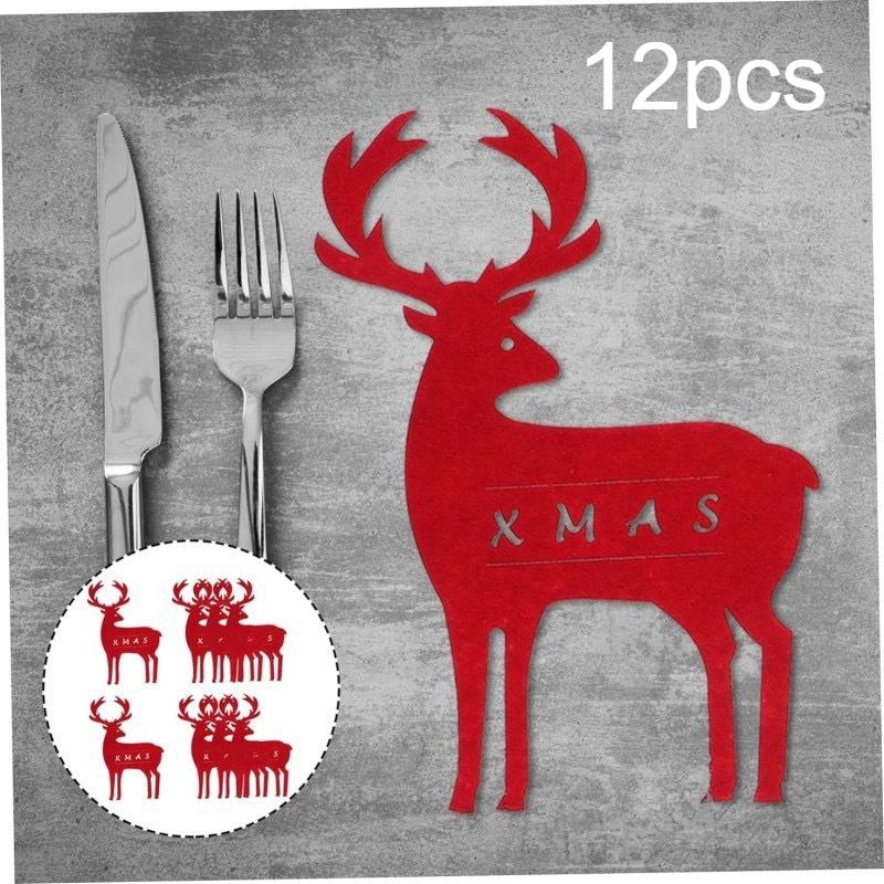 

12pcs Christmas Knife and Fork Storage Mat, Elk Placemats,Fork Storage Bag,Suitable for Christmas Holiday Party Table Decoration one size fits all