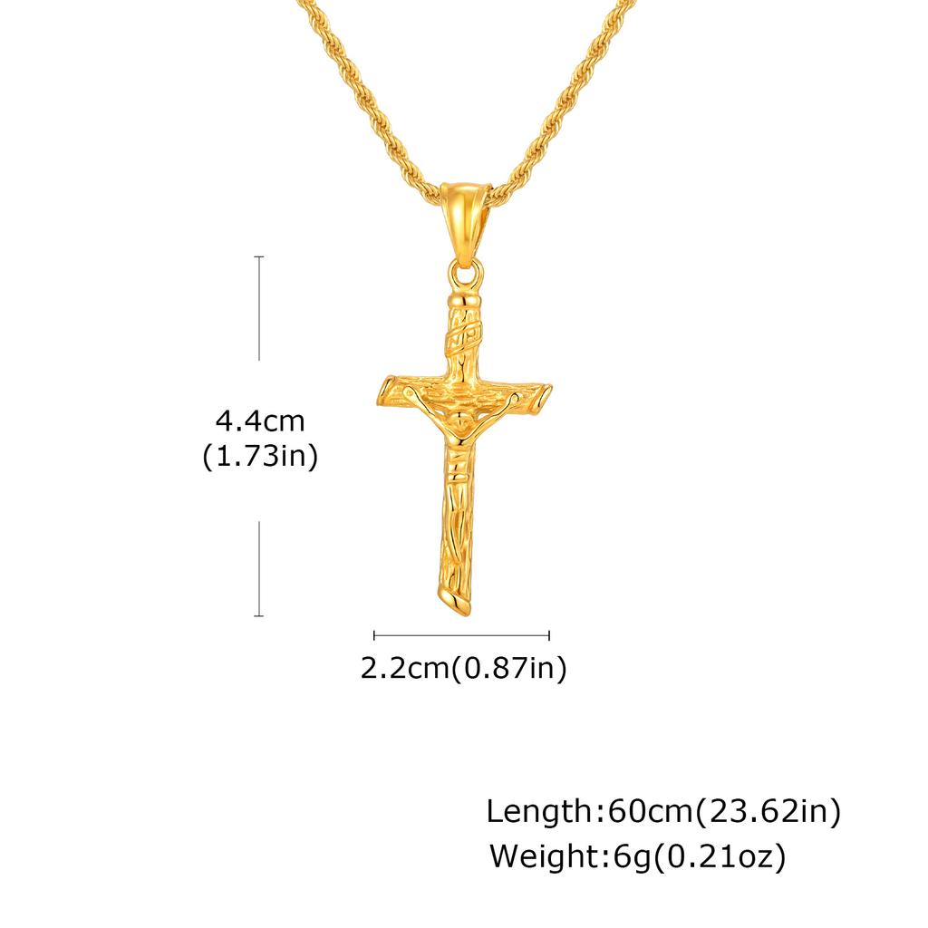 Stainless Steel Crucifix Necklace for Men Boys,Catholic Cross Pendant Necklace with Twisted Rope Chain,Faith Prayer Jewelry