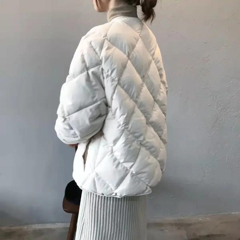 Winter Padded Jacket Women Autumn Korean Versatile Lightweight Rhombus Plaid Padded Jackets