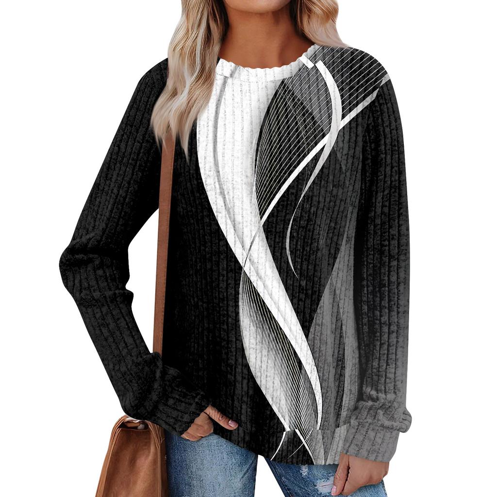 Women's Printed Lightweight Brushed-Cotton Round Neck Top