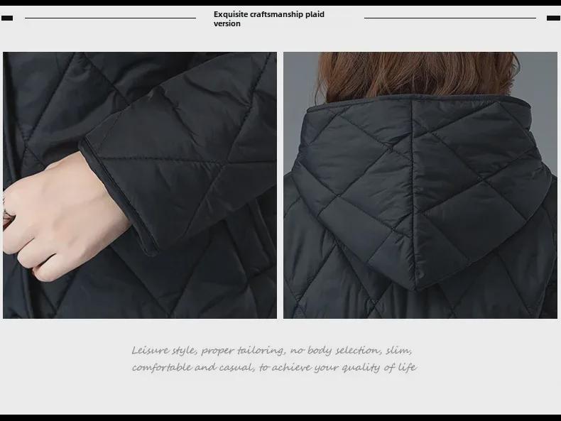 Women's Hooded Diamond-Quilted Winter Jacket 2024 - Solid Color, Warm Cotton, Long-Sleeved.