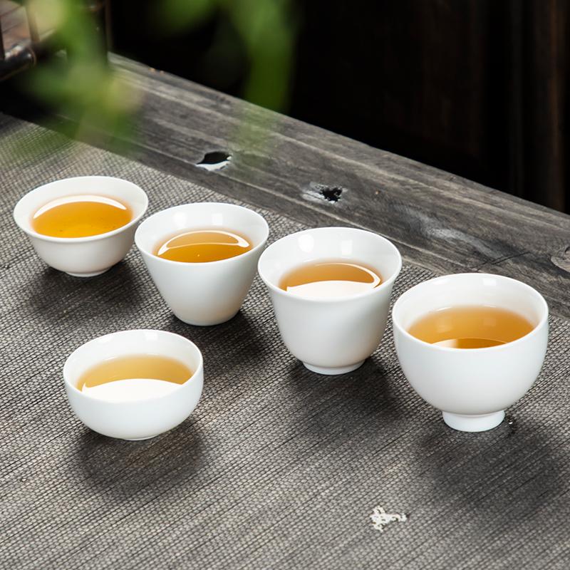 10pcs/pack Dehua High White Porcelain Pure White Ceramic Tea Cup Handmade Kungfu Tea Set Household Simple Pu'er Tea Cup Set