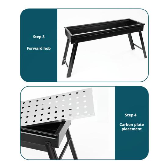 Barbecue-Grill, tragbarer, zusammenklappbarer Holzkohlegrill zum Kochen im Freien, einfache Montage und Reinigung, rostfreier Metallgrill für Camping-Picknicks und Strandpartys