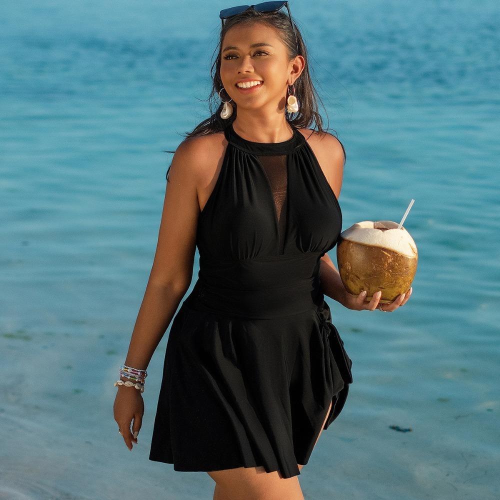 European and American Plus Size Swimsuit Women's 2025 New Fattening Plus Size Swimsuit Skirt One-piece Swimsuit Women