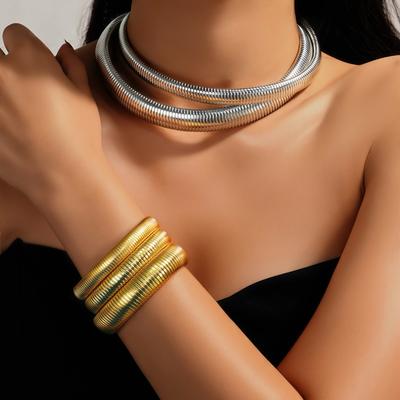 Lehký luxusní módní elastický náramek náhrdelník z nerezové oceli potažené 18K zlatem šperky s prvky pro muže a ženy