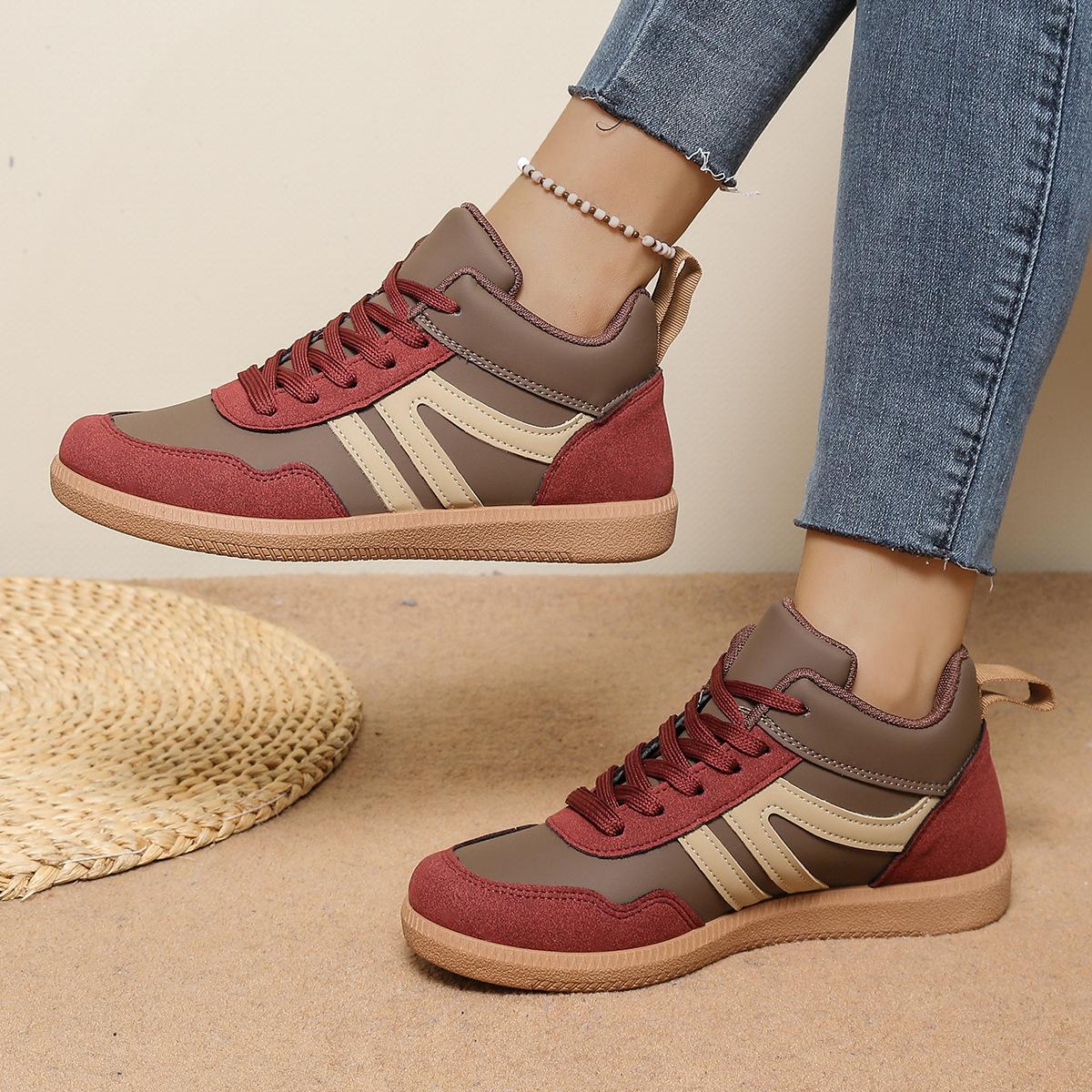 

Women s Wide Width High-Top German Trainer Sneakers - Lace-Up Retro Casual Shoes for Spring/Fall, Platform Skate Shoes 42 червоний