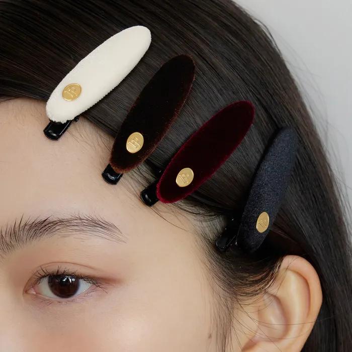 oval velvet hair pin (4colors)