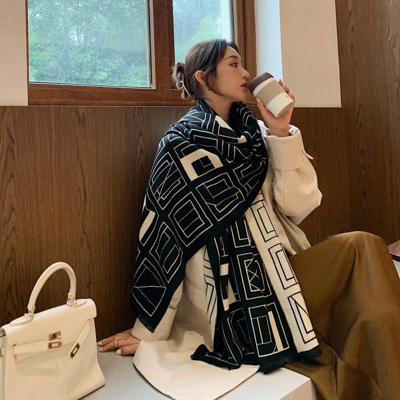 Autumn and winter new plaid letter scarf women's thickened double-sided warm scarf shawl supply