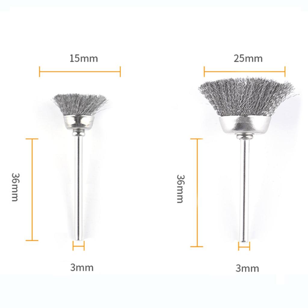30Pcs Wire Wheel Brushes 3mm Shank Remove Burrs Rust Metal Non-metal Surface Polishing Derusting