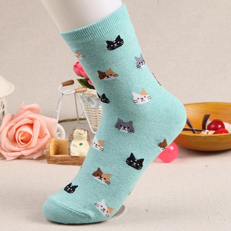 New Animal Cartoon Cat Lovely For Women Cotton Socks 5 Colors Hosiery Ladies Cute Female Sokken