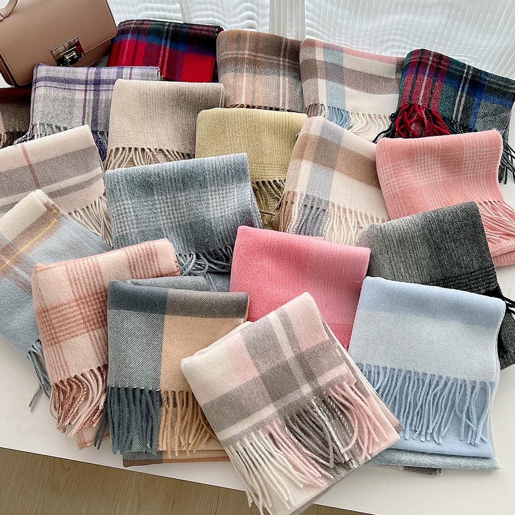 100% Pure Wool Scarf Female Winter Warm Cashmere Shawl Checkerboard Couple Accessory Outdoor Wrap Windproof Scarf