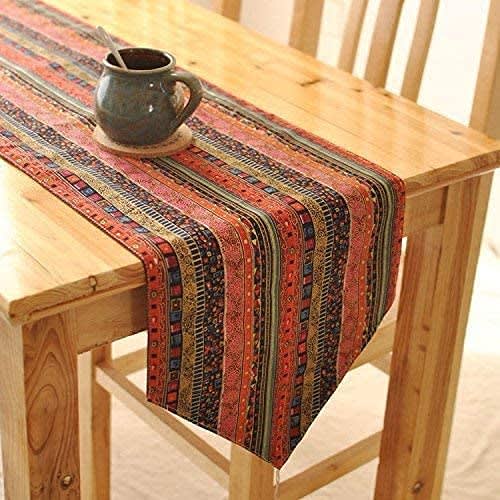 Japanese-style Table Runner, Cotton and Linen, Red, 30*180cm, Modern Multicolor Stripes, Asian Floral Print with Tassels, Bed Runner, Classic and Styl