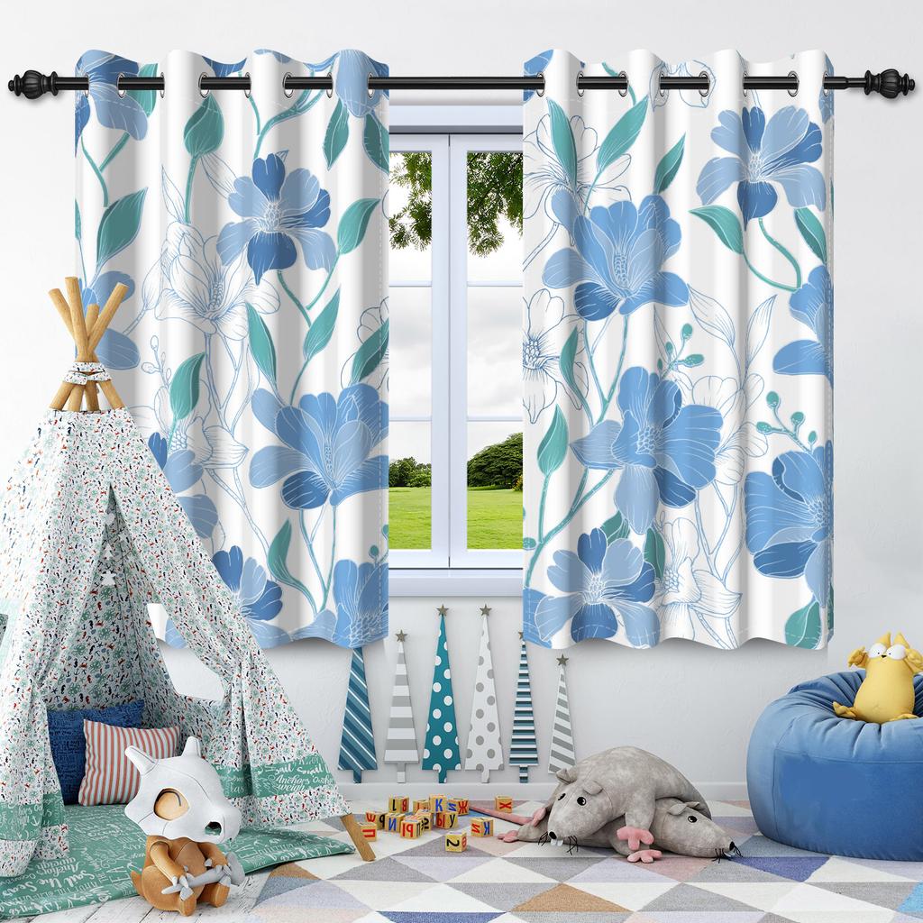 2pcs Fresh Flowers Plants Blackout Curtain Bedroom Privacy Partition Living Room Darkening Heat insulation Window Curtains