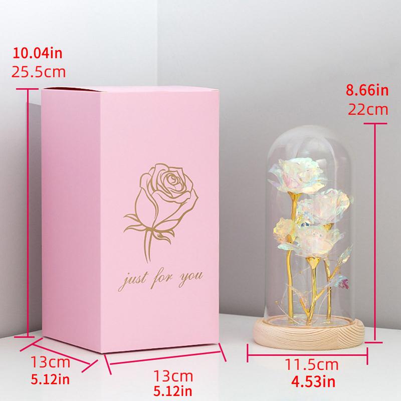 LED Verzauberte Galaxie Rose Ewige 24K Blattgold Blume mit Lichterkette in Kuppel für Heimdekoration Weihnachts-Valentinstagsgeschenk