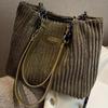 An Elegant Corduroy Handbag for Women,Featuring A Chain Shoulder Strap,Spacious Design,Perfect for Daily Commuting,with A Polyester Lining,Zip Closure