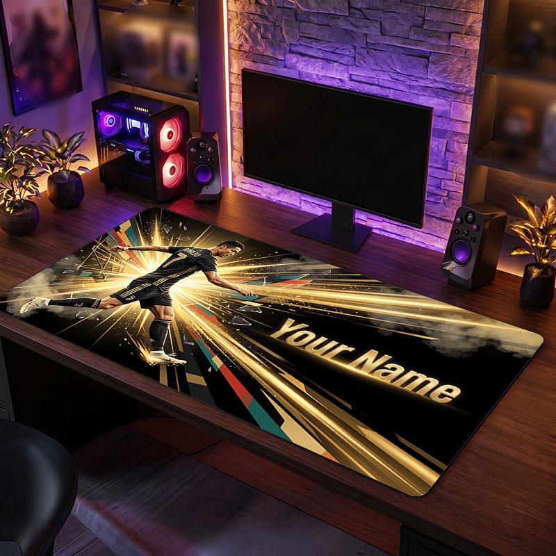 Tappetino Mouse Grande Personalizzato Cristiano Ronaldo, Stampa Testo Nome Personalizzato, Tappetino Scrivania Antiscivolo Logo Calcio Regalo Gaming