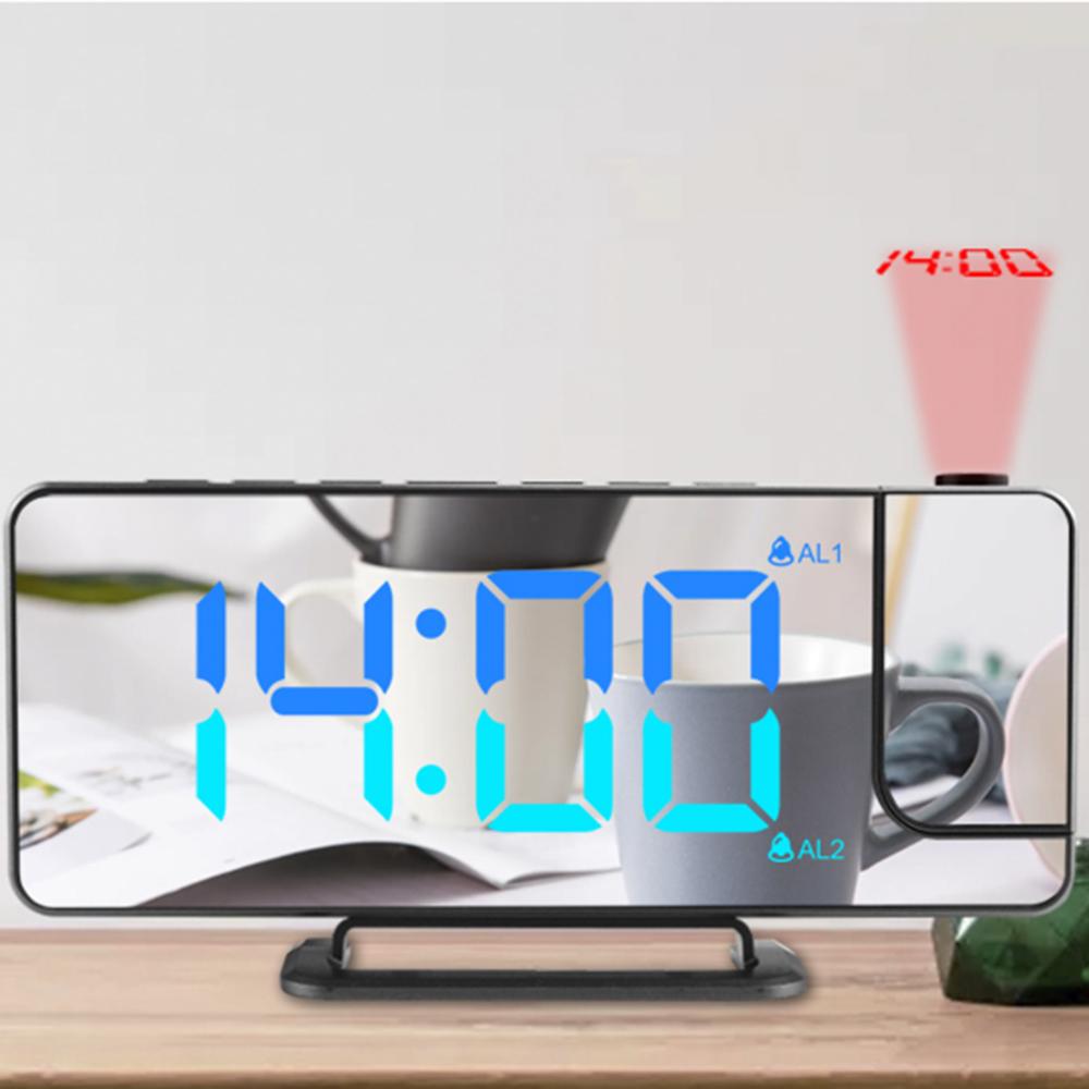 Projection Alarm Clock Digital Mirror Clocks with 180 degrees Rotatable Projector RGB Color Digital LED Display 6 Display Brightness Dual Alarm