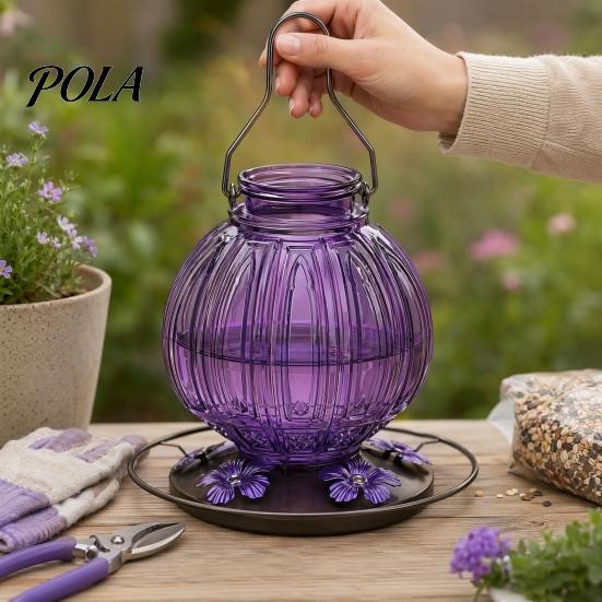 Glass Hummingbird Feeder Outdoor Feeder, Bird with Perch, Red Flower Backyard Feeding Ports, Hanging Nectar for Garden Yard Hummingbirds Balcony