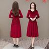 Golden Velvet V-neck Dress, Spring New Long Dress, Embossed Long-sleeved Femininity, Slim and Thin Big Swing Dress