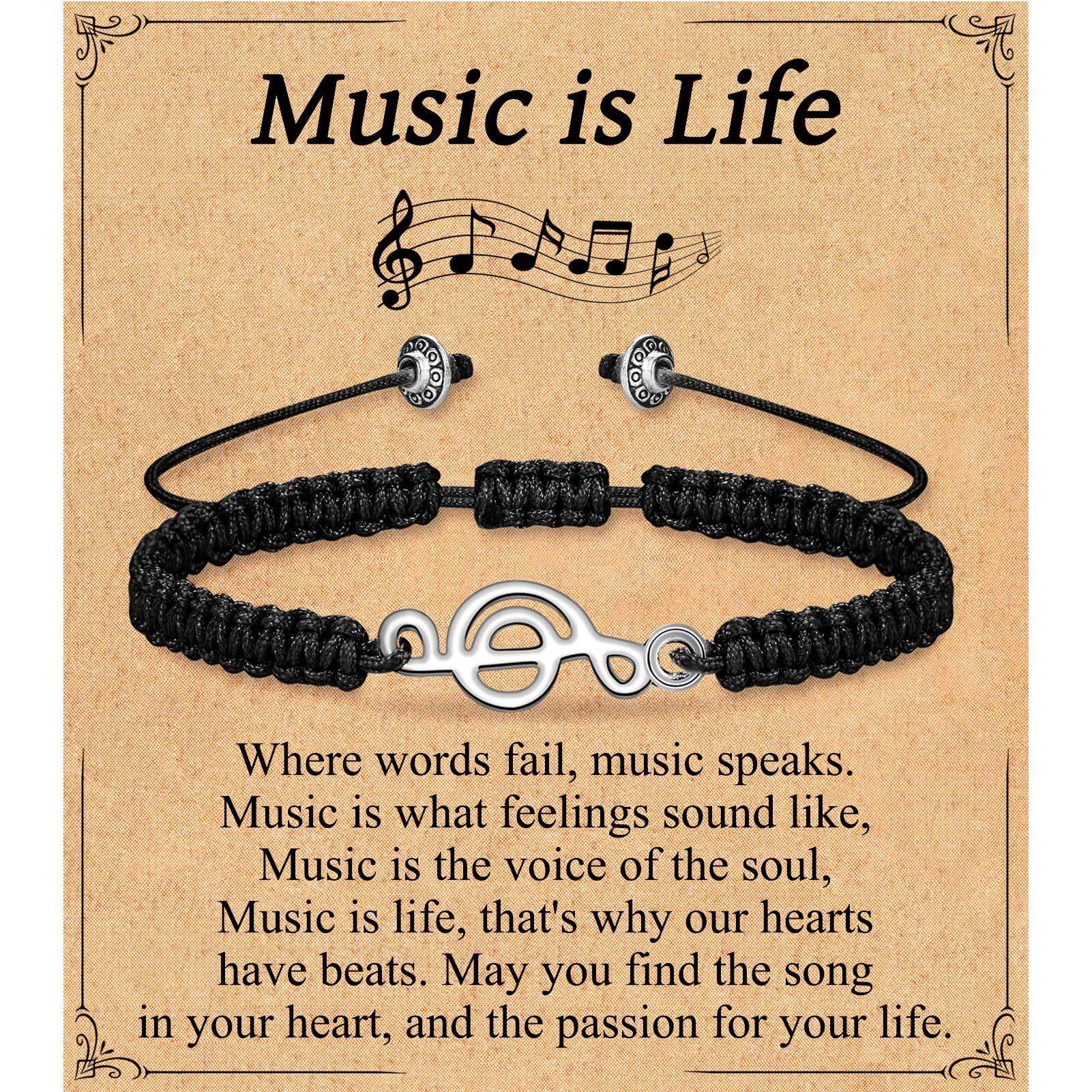 Hand woven bracelet Women s music gift Teachers Day jewelry Black thread Flat knot weaving music note Themed hand rope