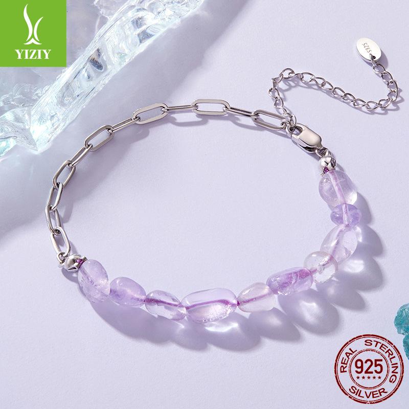 

Purple Crystal Asymmetric Bracelet Romantic And Elegant S925 Sterling Silver Niche Bracelet Cross-Border 925 silver