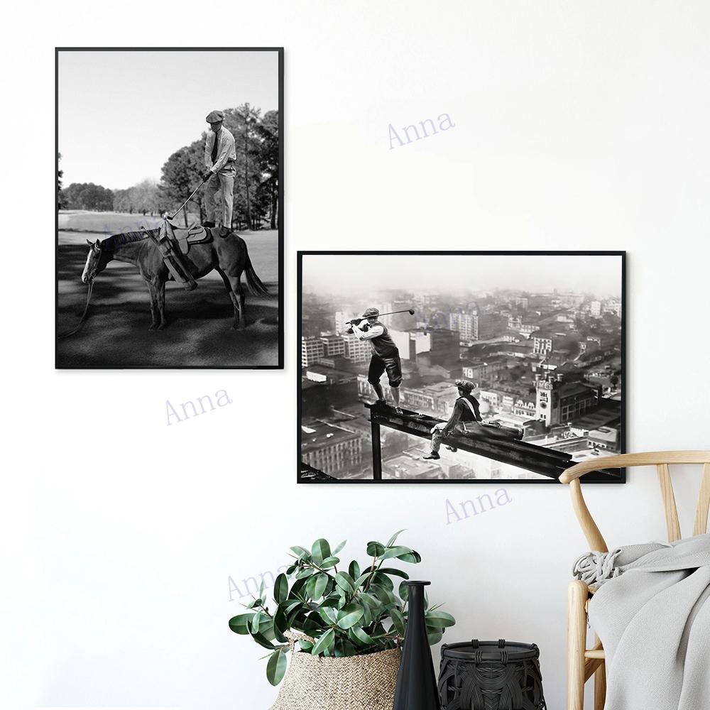 Vintage Golf On A Skyscraper Photography Art Poster and Prints Wall Canvas Painting Sport Art Picture for Living Room Home Decor