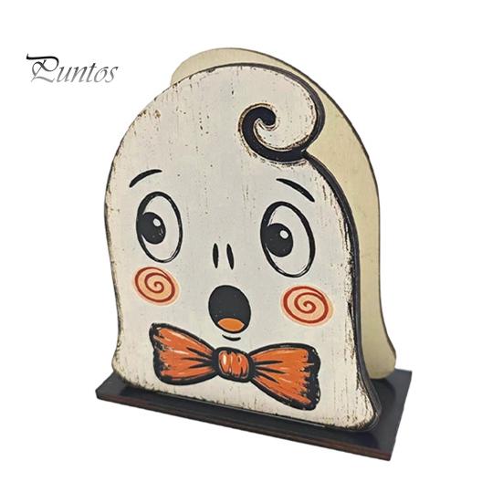 Cartoon Style Ornament Halloween Wooden Napkin Holder, Ghost Mummy Pumpkin Gothic Cute Table Decor Rustic Tabletop Tissue Dispenser for Farmhouse