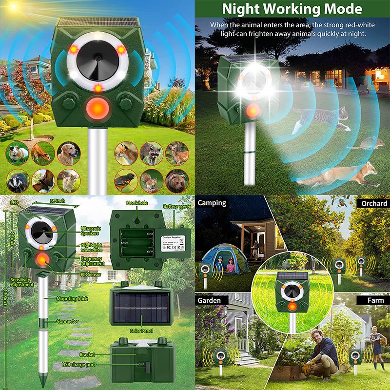 Ultrasonic Dog, Bird, and Mouse Repeller: Solar-Powered, Waterproof, USB Charging, with Voice Feature
