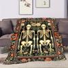Gothic Romance: Halloween Skeleton Couple Blanket - Soft, Warm Flannel with Vibrant Floral Design, Tear-Resistant, All-Season Co