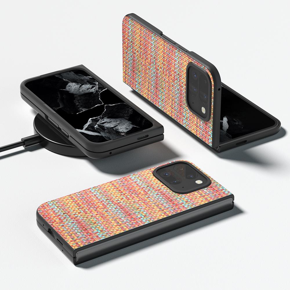 For Google Pixel 9 Pro Fold 5G Case Leather+PC Phone Cover Plaid Texture