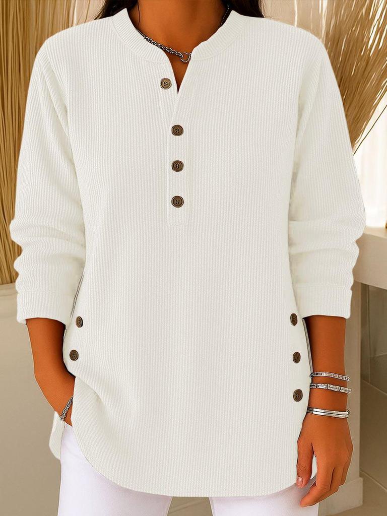 European & American 2025 Autumn/Winter V-Neck Button Casual Loose Long Sleeve Women's Top