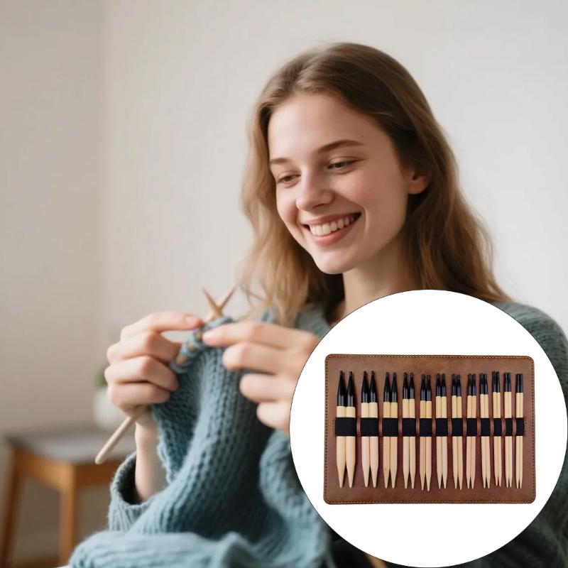 12Pairs Wood Knitting Needle 3.5-10mm Interchangeable Circular Knitting Needle Set with Storage Bag for Sweaters Scarves