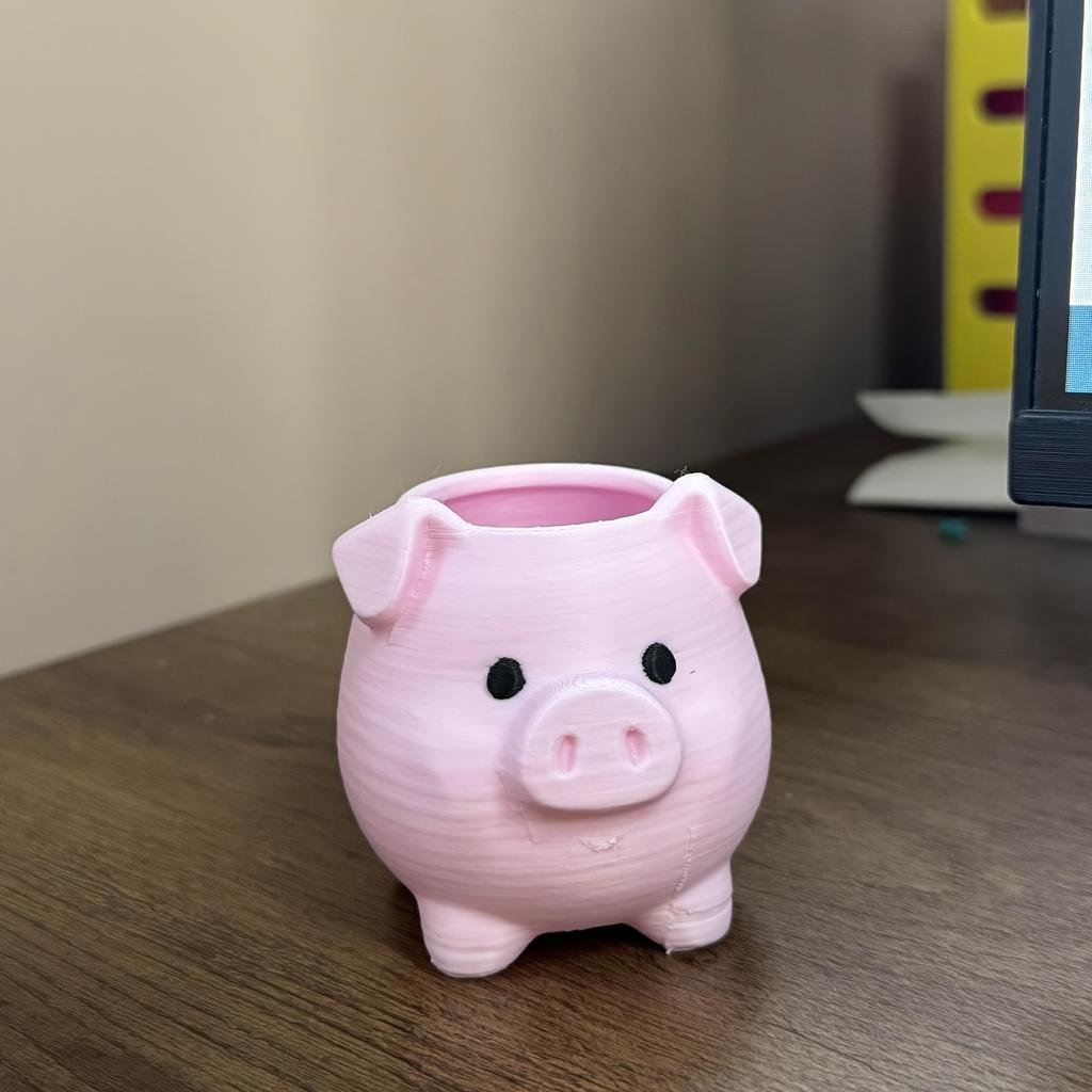 3D Pig Figurine Pen Holder, Unique Cute Desktop Storage Organizer for Stationery Makeup Brushes Office Desk Decoration