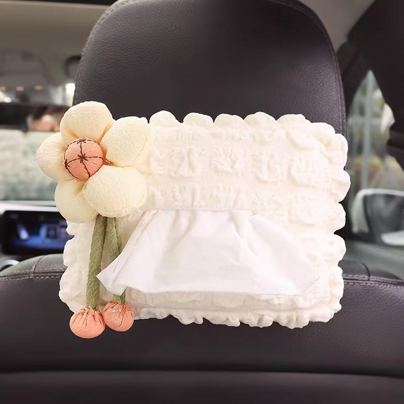New Cute Cartoon Flowers Car Tissue Box Hanging Napkin Holder for Car Back Seat Headrest Armrest Paper Organizer Storage Bag