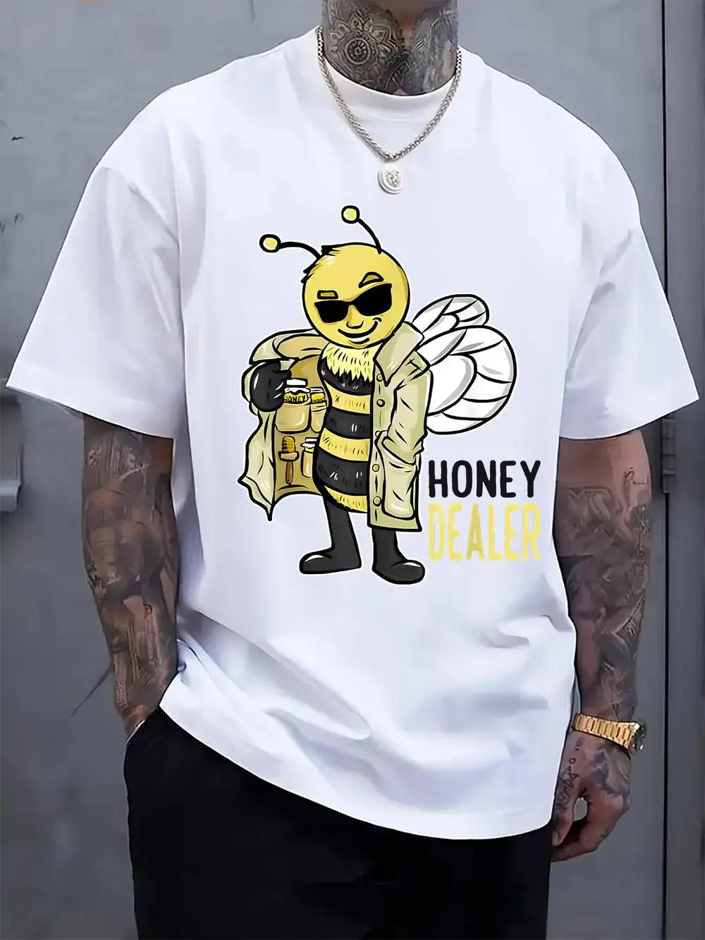Light Gray Honey Bee Graphic T-shirt - Casual Summer Short Sleeve Crewneck with Honey Dealer Print S