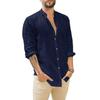 Men's Linen Cardigan Solid Colour Casual Standing Collar Long Sleeve Shirt