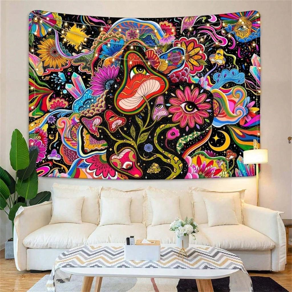 1pc Floral Mushroom Hippie Sun Moon Tapestry Bohemian Celestial Sofa Cover Picnic Blanket Home Dorm Decor