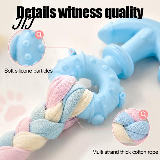 Dental Care Dog Toys Tug of War Toy, Rubber Chew Toy with Braided Aggressive Chewers Fabric Strips, Interactive Teeth Cleaning for Small to Large Dogs