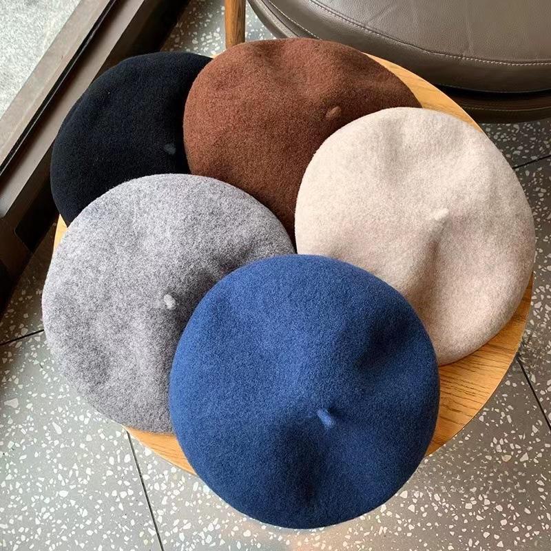 High-Quality Australian Wool Beret: Anti-Pilling, Korean Style, Solid Color, Retro Painter Hat for Girls