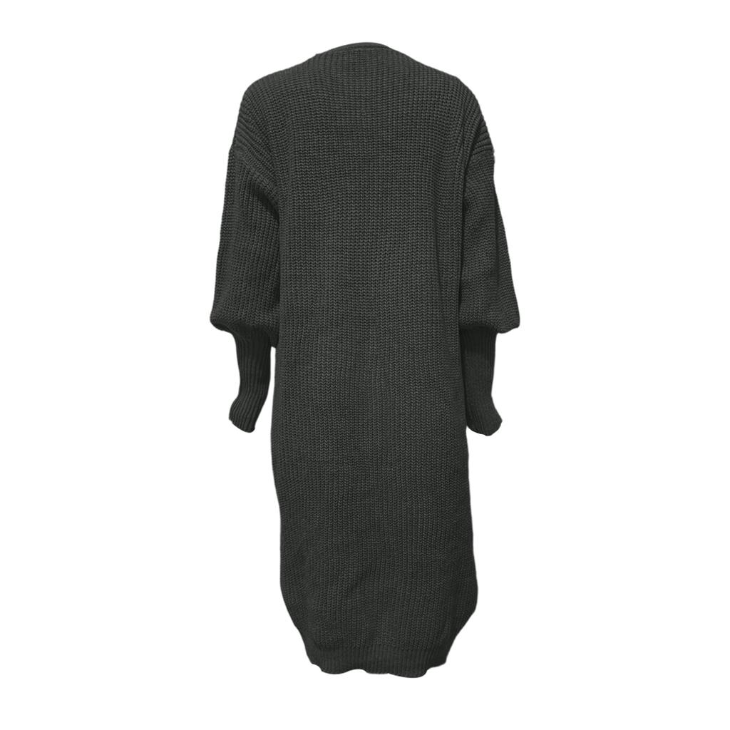 Women's Casual Loose  Sleeve Pocket Mid-Length Knitted Sweater Jacket