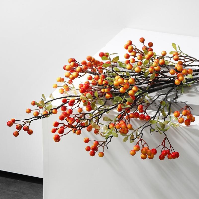 3pcs Artificial Plants Branch Orange Autumn Fruit Berries 70cm Foam Berry Plastic Fake Flower Home Ornaments Decoration